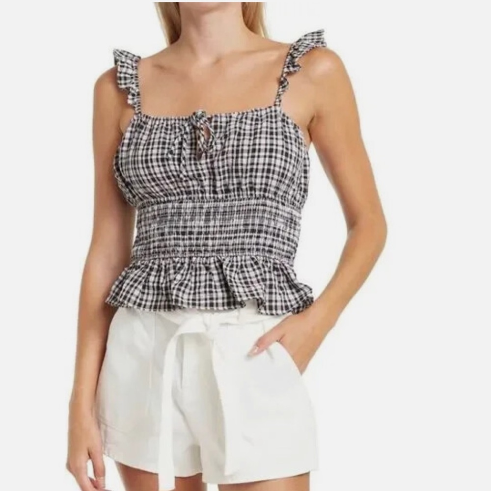 WAYF Black Check Gingham Top XS